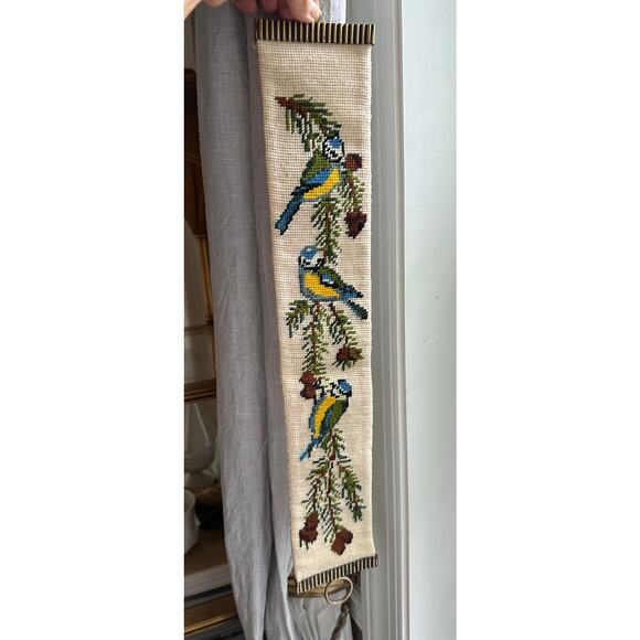 Vintage Christmas Cross Stitch Tapestry Wall Hang Needlepoint Holiday blue tit - Picture 9 of 14